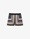 Reiss Lilly Graphic-print High-rise Satin Shorts In Navy Print