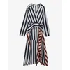 Reiss Navy/off White Nola Colourblock Stripe Asymmetric Midi Dress In Navy/off White