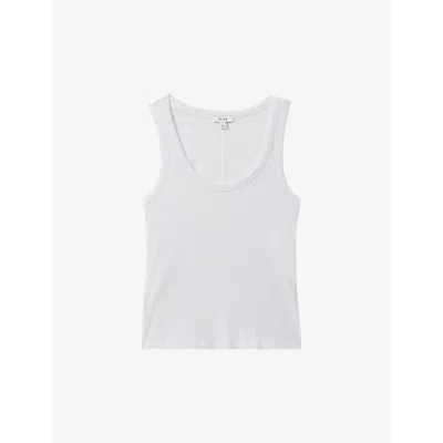 Reiss Womens White Elle Scoop-neck Ribbed Stretch-cotton Waistcoat Top