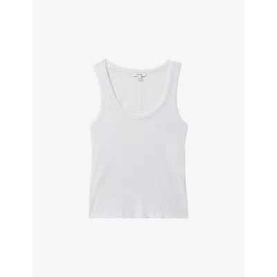 Reiss Womens White Elle Scoop-neck Ribbed Stretch-cotton Vest Top