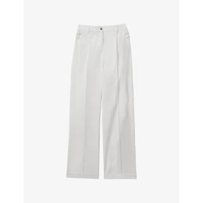 Reiss Womens White Harper Pressed-creased Wide-leg Mid-rise Cotton Trousers