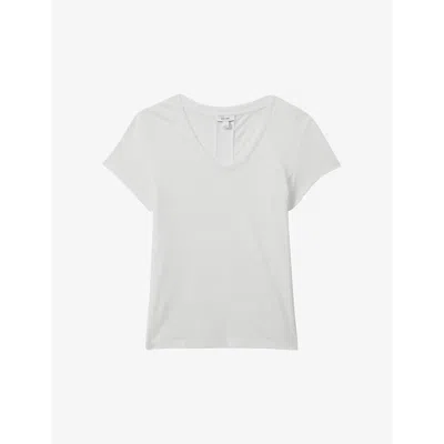 Reiss Womens White Lottie V-neck Short-sleeve Linen T-shirt