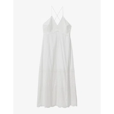 Reiss Womens White Tate Broderie-embroidered Cotton Maxi Dress