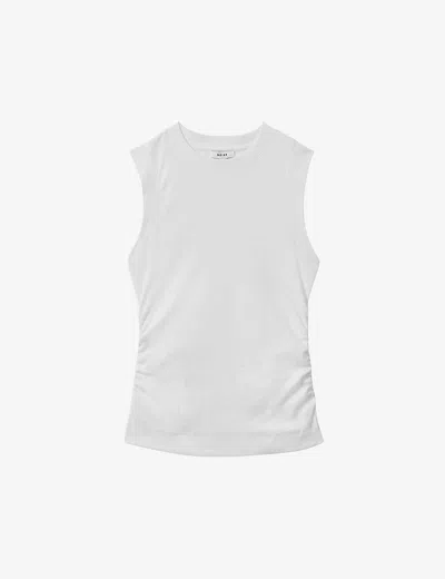Reiss Womens White Trudy Round-neck Ruched-side Ribbed Stretch-cotton Vest