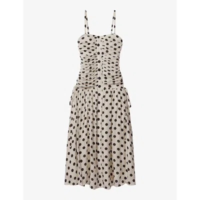 Reiss Rue Polka-dot Woven Maxi Dress In White/black