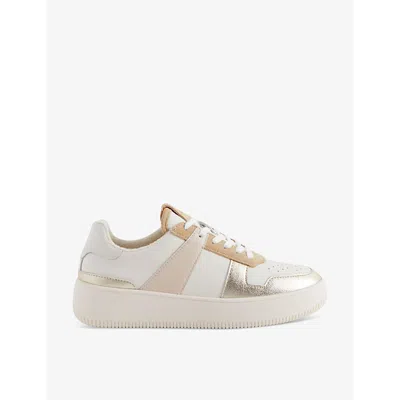 REISS REISS WOMEN'S WHITE/GOLD AIRD CONTRAST-PANEL LEATHER MID-TOP LEATHER TRAINERS