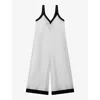 Reiss Aida Wide-leg Colour-block Linen Jumpsuit In White/navy