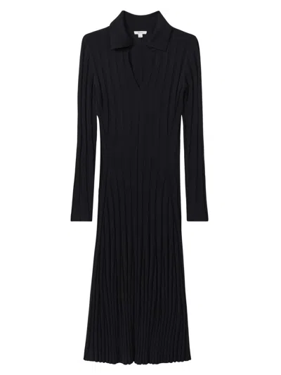 Reiss Winnie Long Sleeve Knitted Wool-blend Dress In Black