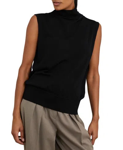 Reiss Womens Black Harper Funnel-neck Sleeveless Wool Top