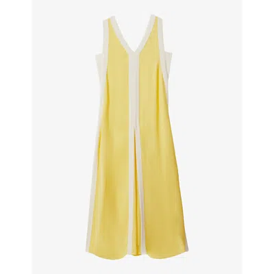Reiss Rae Colour-block Relaxed-fit Woven Maxi Dress In Yellow/cream