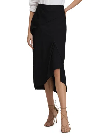 Reiss Black High Rise Draped Midi Skirt