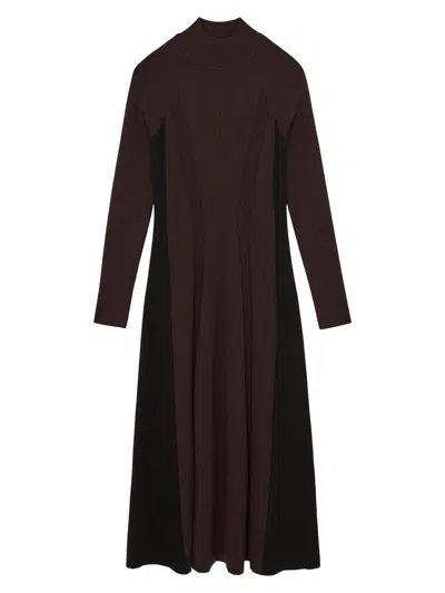 Reiss Womens Plum Purple Black Zaya Mock-neck Stretch-knit Midi Dress Xs