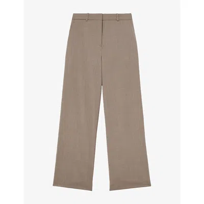 Reiss Womens Adie Wide-leg Mid-rise Wool-blend Trousers Neutral In Brown