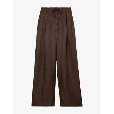 Reiss Womens Aliana Drawstring-waist Wide-leg Silk Trousers Mocha Brown