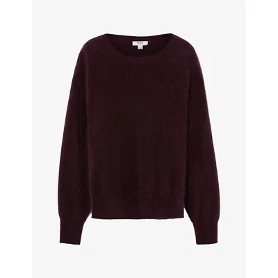 Reiss Womens Alina Round-neck Brushed Cashmere Jumper Grape Burgundy
