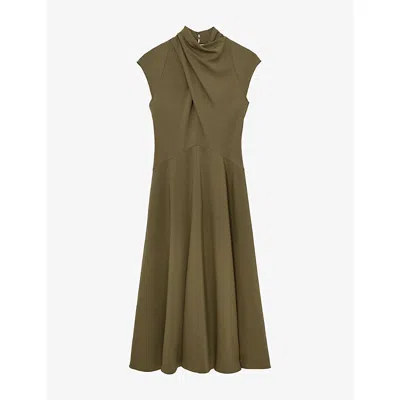 Reiss Womens Alma High-neck Stretch-woven Midi Dress Khaki Green