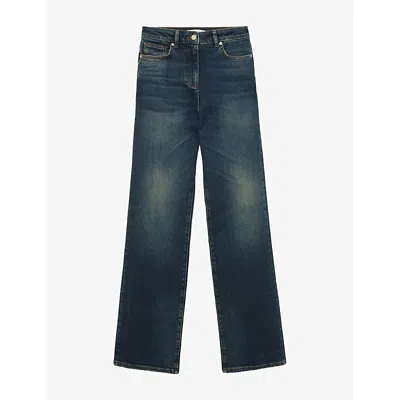 Reiss Womens Andi Bootcut High-rise Stretch-denim Jeans Mid Blue