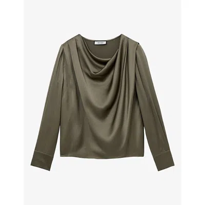 Reiss Womens Andrea Cowl-neck Silk Blouse Khaki Green