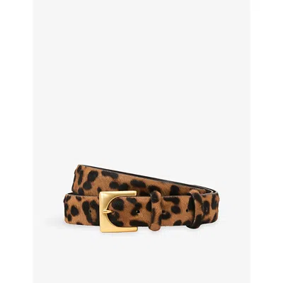 Reiss Womens Animal Belinda Leopard-print Pony-hair Belt In Green