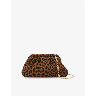 Reiss Womens Animal Mia Leopard-print Suede Clutch Bag In Multi