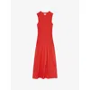 Reiss Womens  Annabel Shirred Cotton Midi Dress In Red
