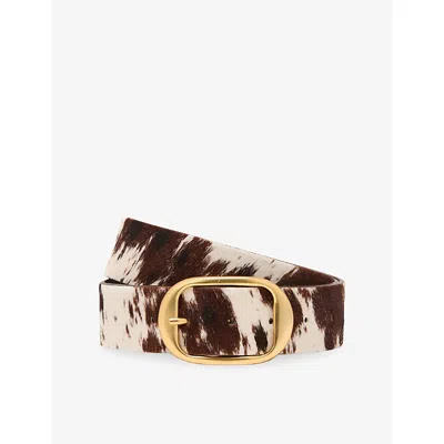 Reiss Womens Athena Animal-print Leather Belt In Animal Print