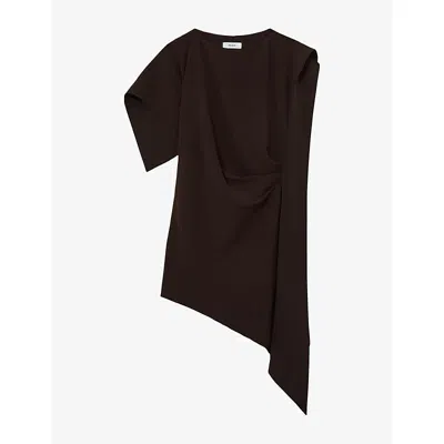 Reiss Womens Athena Draped Asymmetric-hem Woven Mini Dress Grape Burgundy In Brown