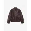 Reiss Womens Aubergine Peyton Oversized Leather Jacket In Brown
