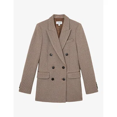 Reiss Womens Aubrey Double-breasted Wool-blend Blazer Taupe Neutral