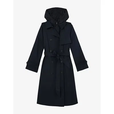 Reiss Womens Azura Double-breasted Woven Trench Coat Navy