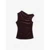 Reiss Mia Drape Detail Sleeveless Velvet Top In Berry