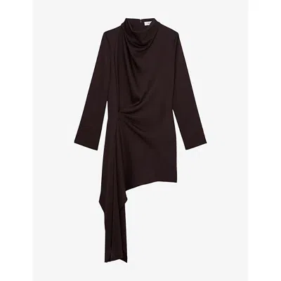 Reiss Womens Bethany Draped Woven Mini Dress Grape Burgundy