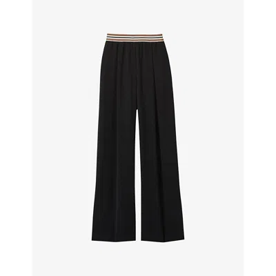 Reiss Womens  Abs Striped-waistband Recycled Polyester-blend Trousers In Black