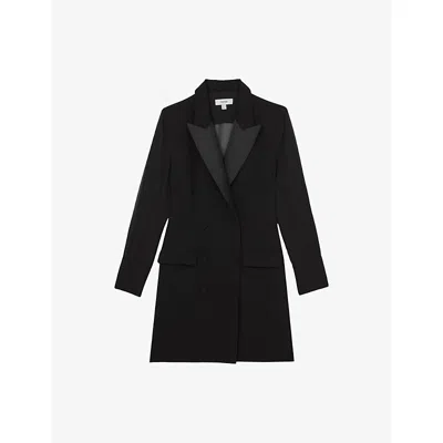 Reiss Womens Black Adina Tux Sheer-sleeve Woven Mini Dress