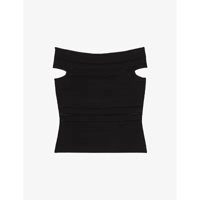 Reiss Womens Alessia Off-shoulder Slim-fit Stretch-knit Top Black