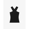 Reiss Womens Black Alex Crossover-neck Stretch-knit Top In Black