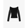 Reiss Womens Black Angie Bardot-neckline Stretch-mesh Top In Black