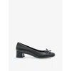 Reiss Black Leather Block Heel Ballerina Shoes In Black