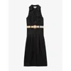 Reiss Womens Black Annie Belted Sleeveless Linen Midi Dress