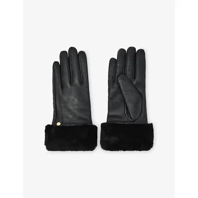 REISS WOMENS AUDREY STUD-EMBELLISHED LEATHER GLOVES BLACK