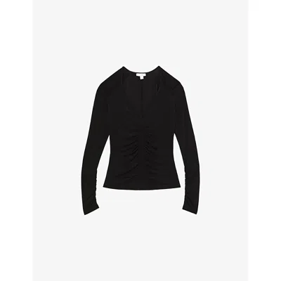 Reiss Womens Black Bethany V-neck Stretch-mesh Top