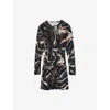 Reiss Womens Jasmine Abstract-print Stretch-jersey Mini Dress Black Blue Xs In Black Blue