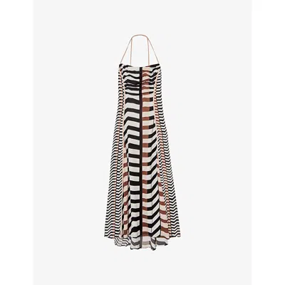 Reiss Womens Black Brown Georgie Chevron-print Woven Midi Dress