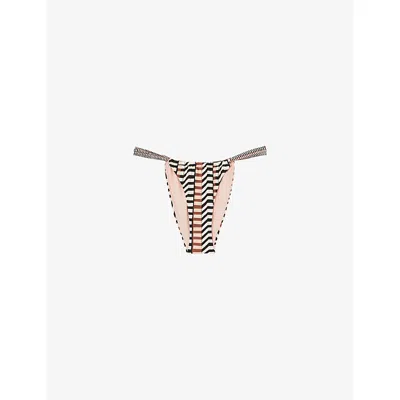 Reiss Womens Kate Chevron-stripe Mid-rise Bikini Bottoms Black Brown