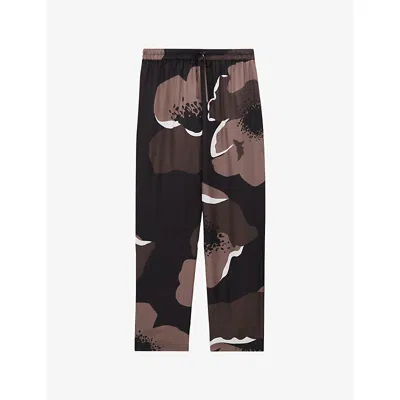 Reiss Womens Lottie Floral-print Wide-leg Woven Trousers Black Brown