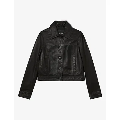Reiss Womens Black Callie Cropped Leather Jacket
