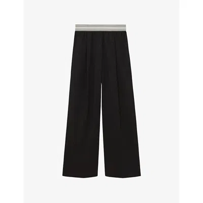 Reiss Womens Black Camelia Striped-waistband Wide-leg Woven Trousers