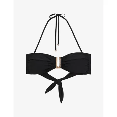 Reiss Womens Black Carina Removable-strap Stretch-woven Bikini Top
