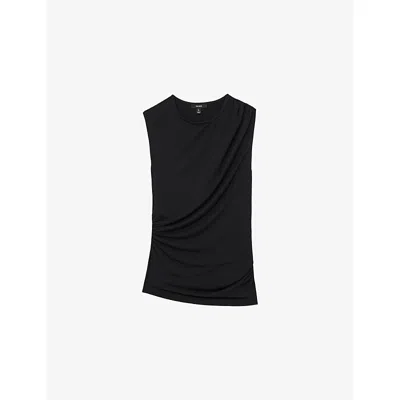 Reiss Womens Dani Ruched-shoulder Sleeveless Stretch-jersey Vest Black Xs