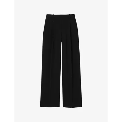 Reiss Womens Black Eden Elasticated-waist Wide-leg Twill Trousers